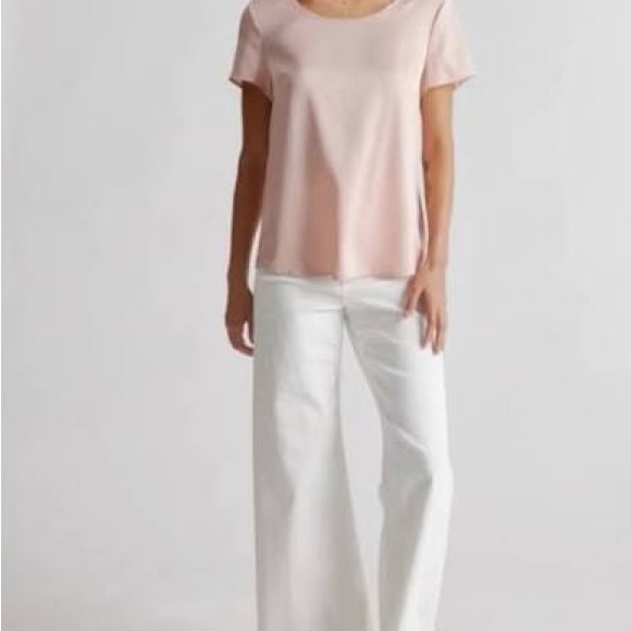 Quince Pink Washable Stretch Silk Short Sleeve Top Womens Medium - Picture 2 of 7